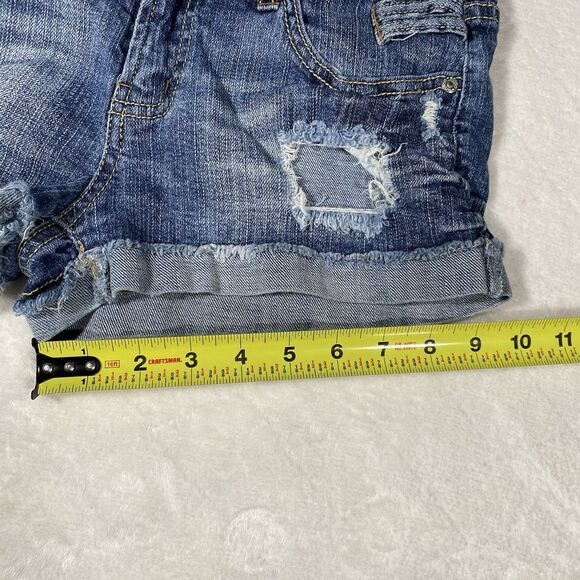 Vtg Y2K Bongo Micro Mini Denim Shorts Distressed Cuffed 2000s Grunge Junior Sz 7 - Picture 9 of 11